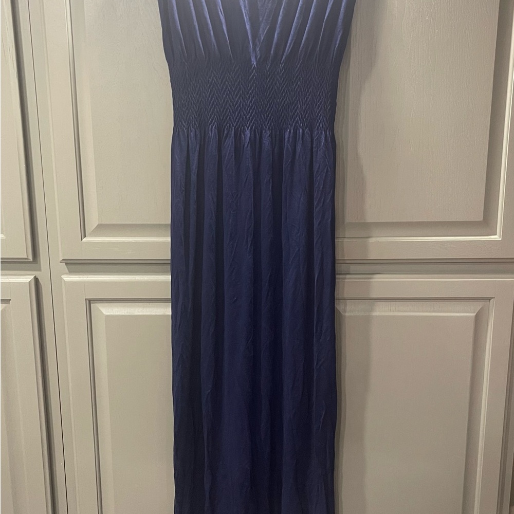 Blue Pleated Maxi Gown sleeveless
